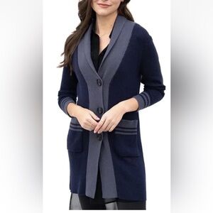 Evy’s Tree Candace Duster In Blue W/grey Long Sweater Cardigan SZ 2X New W/tags